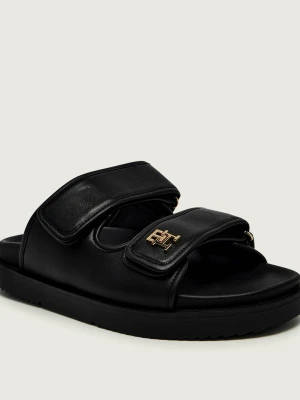 Tommy Hilfiger Skórzane klapki czarny
