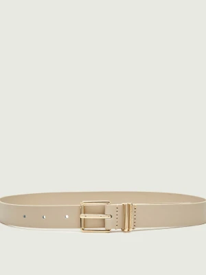Tommy Hilfiger Skórzany pasek TH Square beżowy