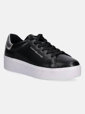 Tommy Hilfiger sneakersy skórzane ESSENTIAL PLATFORM COURT SNEAKER damskie kolor czarny FW0FW08756