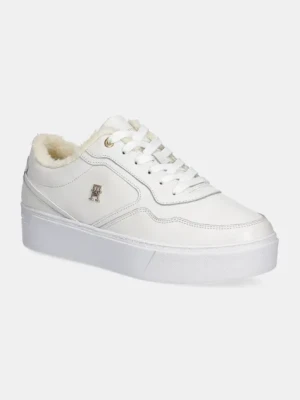 Tommy Hilfiger sneakersy skórzane ESSENTIAL PLATFORM SNEAKER FUR kolor biały FW0FW08349