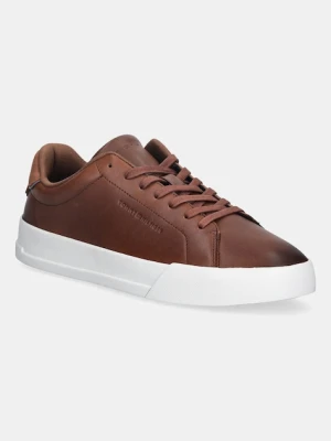 Tommy Hilfiger sneakersy skórzane TH COURT CORE COGNAC męskie kolor brązowy FM0FM05729