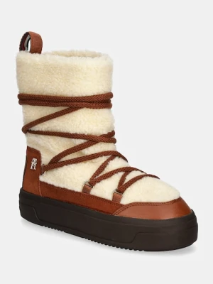 Tommy Hilfiger śniegowce LACE-UP FAUX SHEARLING SNOWBOOT brązowy