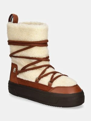 Tommy Hilfiger śniegowce LACE-UP FAUX SHEARLING SNOWBOOT kolor brązowy FW0FW08252