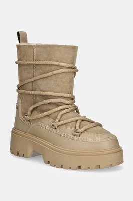 Tommy Hilfiger śniegowce REAL SHEARLING LACE-UP SNOWBOOT kolor beżowy FW0FW08085