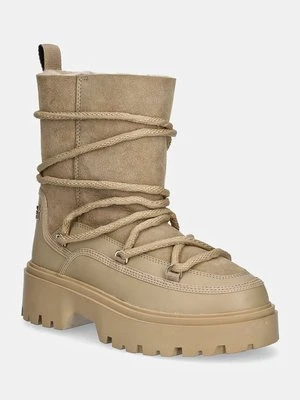 Tommy Hilfiger śniegowce REAL SHEARLING LACE-UP SNOWBOOT kolor beżowy FW0FW08085