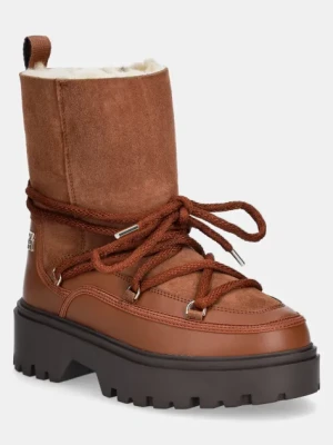 Tommy Hilfiger śniegowce REAL SHEARLING LACE-UP SNOWBOOT kolor brązowy FW0FW08085
