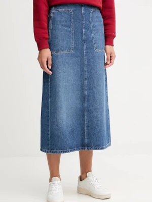 Tommy Hilfiger spódnica jeansowa bawełniana kolor niebieski midi prosta WW0WW46737
