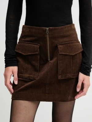 Tommy Hilfiger spódnica sztruksowa kolor brązowy mini prosta WW0WW46649