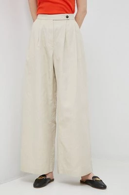 Tommy Hilfiger spódnica z domieszką lnu kolor beżowy szerokie high waist