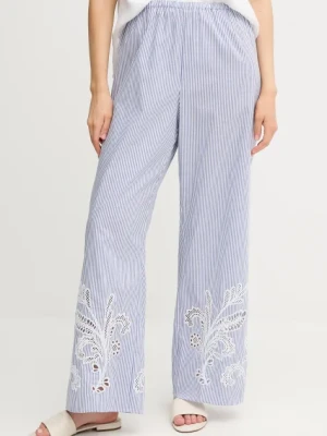 Tommy Hilfiger spodnie bawełniane damskie kolor niebieski szerokie high waist WW0WW46108