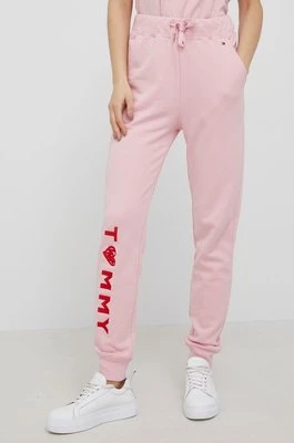 Tommy Hilfiger Spodnie bawełniane damskie kolor różowy z aplikacją