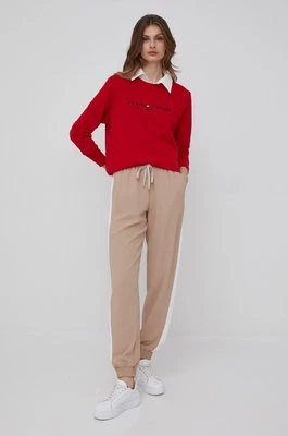 Tommy Hilfiger spodnie damskie kolor beżowy gładkie