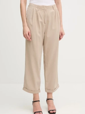 Tommy Hilfiger spodnie damskie kolor beżowy szerokie high waist WW0WW45589