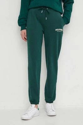 Tommy Hilfiger spodnie dresowe bawełniane kolor zielony z nadrukiem WW0WW41572