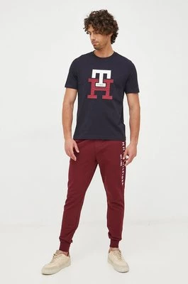 Tommy Hilfiger spodnie dresowe bawełniane męskie kolor bordowy z aplikacją