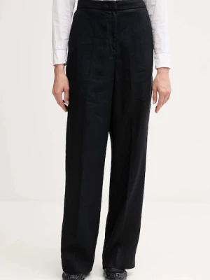 Tommy Hilfiger spodnie lniane damskie kolor czarny szerokie high waist WW0WW46823