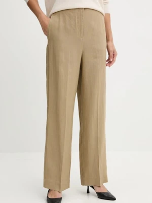 Tommy Hilfiger spodnie lniane damskie kolor zielony szerokie high waist WW0WW46823