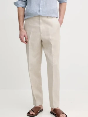 Tommy Hilfiger spodnie lniane męskie kolor beżowy proste SQTHL5607.SQTH500