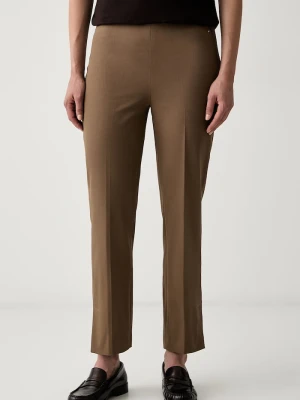 Tommy Hilfiger spodnie straight damskie bawełniane z elastanem brązowy
