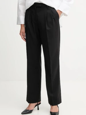 Tommy Hilfiger spodnie z dodatkiem wełny damskie kolor czarny szerokie high waist WW0WW48352