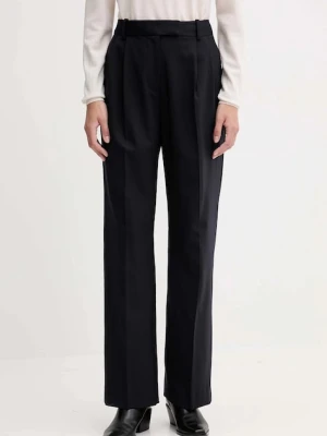 Tommy Hilfiger spodnie z dodatkiem wełny damskie kolor granatowy szerokie high waist WW0WW48352