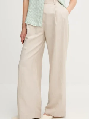 Tommy Hilfiger spodnie z domieszką lnu damskie kolor beżowy proste high waist WW0WW45460