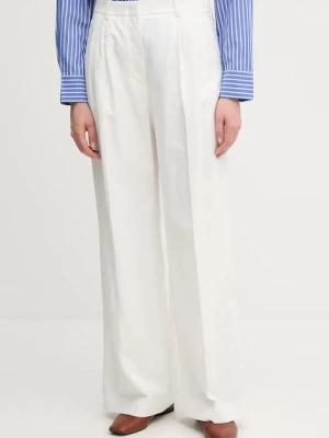 Tommy Hilfiger spodnie z domieszką lnu damskie kolor biały szerokie high waist WW0WW47214