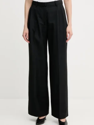 Tommy Hilfiger spodnie z domieszką lnu damskie kolor czarny proste high waist WW0WW45460