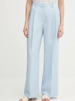 Tommy Hilfiger spodnie z domieszką lnu damskie kolor niebieski proste high waist WW0WW45460