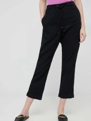 Tommy Hilfiger spodnie z domieszką lnu kolor czarny proste high waist