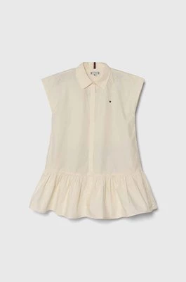 Tommy Hilfiger sukienka bawełniana dziecięca kolor beżowy mini prosta