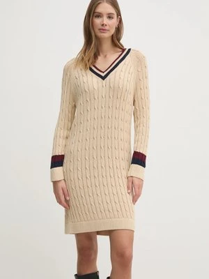 Tommy Hilfiger sukienka bawełniana kolor beżowy mini dopasowana WW0WW44074