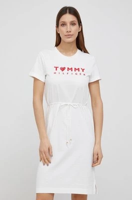 Tommy Hilfiger Sukienka bawełniana kolor biały mini prosta