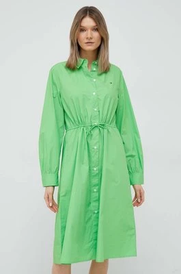Tommy Hilfiger sukienka bawełniana kolor zielony mini prosta