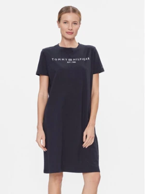 Tommy Hilfiger Sukienka codzienna Rlx Corp Logo Tshirt Drs Ss WW0WW41013 Granatowy Regular Fit