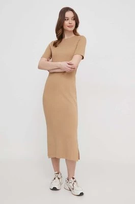 Tommy Hilfiger sukienka kolor beżowy midi prosta WW0WW41274