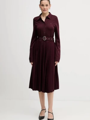 Tommy Hilfiger sukienka kolor bordowy midi rozkloszowana WW0WW48398