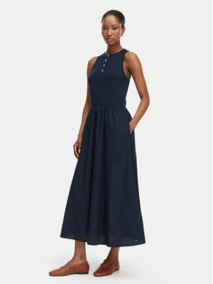 Tommy Hilfiger Sukienka letnia Gold Btn WW0WW49628 Granatowy A-Line Fit