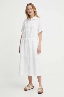 Tommy Hilfiger sukienka lniana kolor biały midi rozkloszowana WW0WW41911