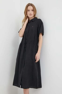 Tommy Hilfiger sukienka lniana kolor czarny midi rozkloszowana WW0WW41911