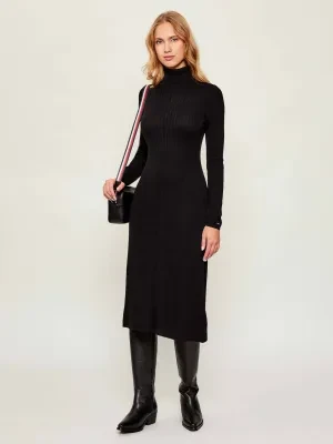 Tommy Hilfiger Sukienka RIB ROLL-NK | z dodatkiem jedwabiu