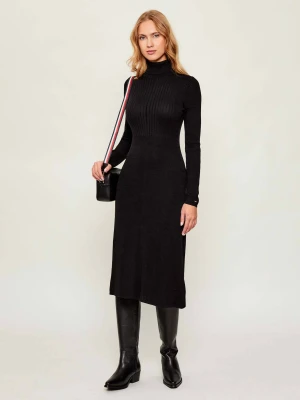 Tommy Hilfiger Sukienka RIB ROLL-NK | z dodatkiem jedwabiu czarny
