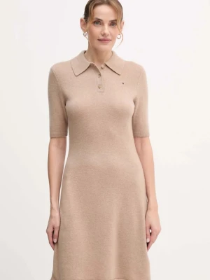 Tommy Hilfiger sukienka wełniana kolor beżowy mini rozkloszowana WW0WW46436