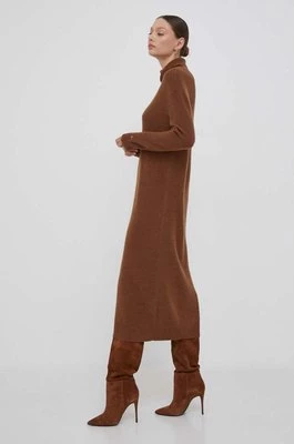 Tommy Hilfiger sukienka wełniana kolor brązowy midi oversize WW0WW39925