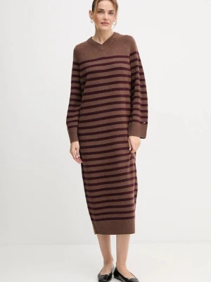 Tommy Hilfiger sukienka wełniana kolor brązowy midi oversize WW0WW46761