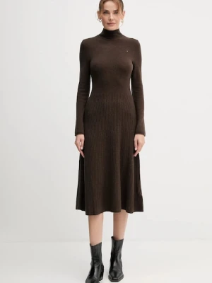 Tommy Hilfiger sukienka wełniana kolor brązowy midi rozkloszowana WW0WW47303
