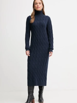 Tommy Hilfiger sukienka z dodatkiem wełny kolor granatowy maxi prosta WW0WW46429