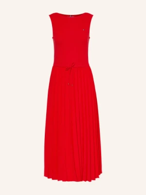 Tommy Hilfiger Sukienka Z Mieszanki Materiałów Z Plisami rot