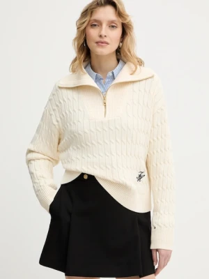 Tommy Hilfiger sweter bawełniany damski kolor beżowy z golfem WW0WW47643