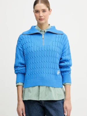 Tommy Hilfiger sweter bawełniany damski kolor niebieski z golfem WW0WW47643